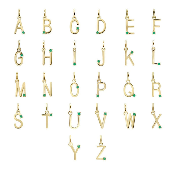 gemondo Initial Emerald Letter Necklace In 9ct Yellow Gold