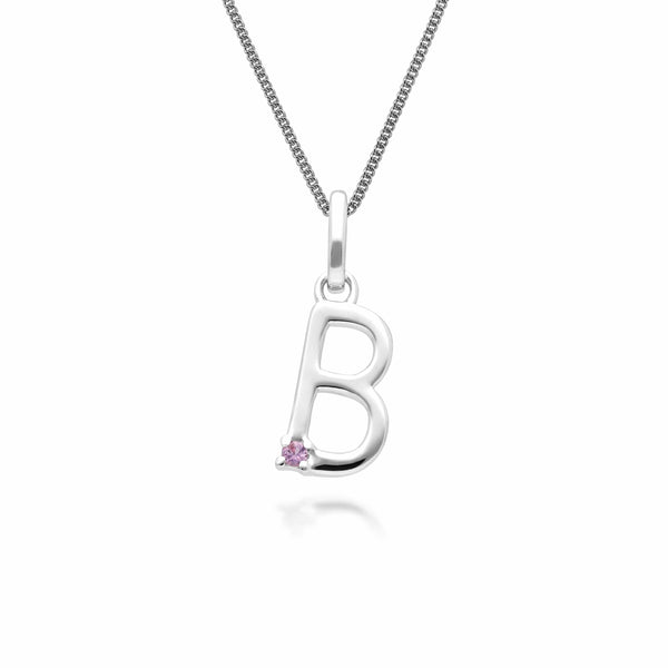 Gemondo Initial Pink Sapphire Letter Charm Necklace In 9ct White Gold