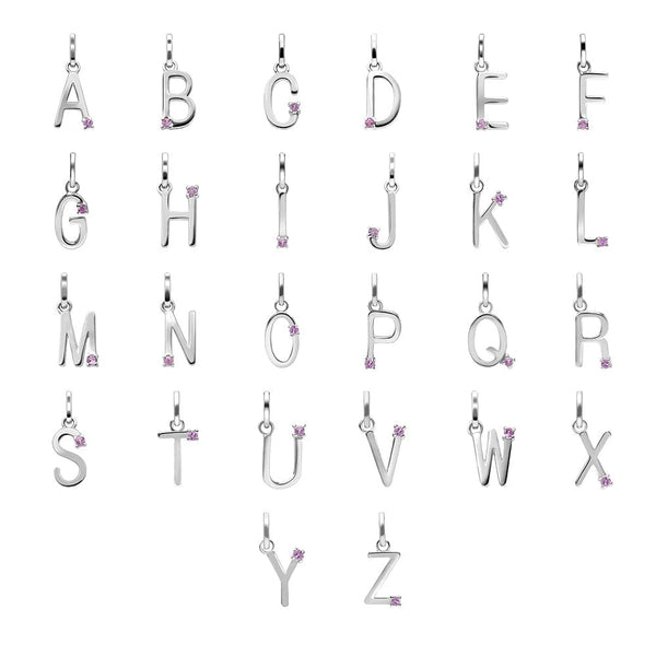 gemondo Initial Pink Sapphire Letter Charm Necklace in 9ct White Gold