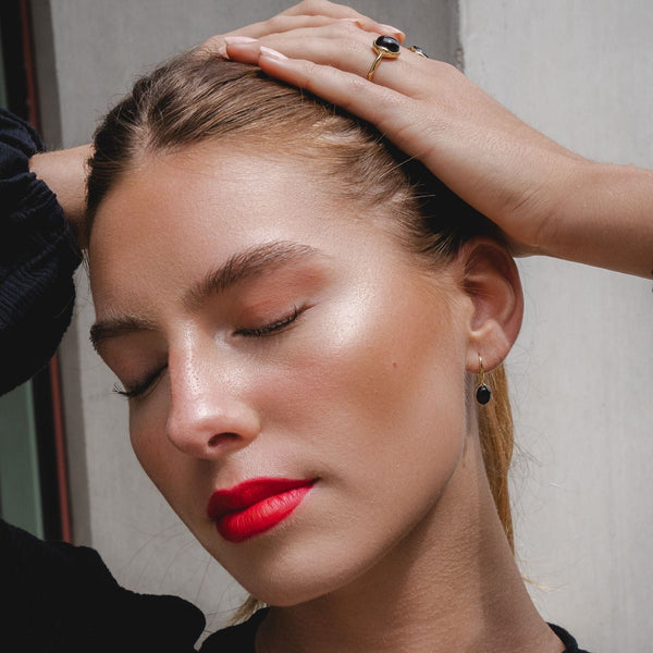 Gemondo Irregular B Gem Black Onyx Drop Earrings Gold Plated Sterling Silver