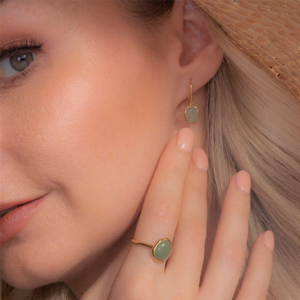 Gemondo Irregular B Gem Jade & Diamond Drop Earrings In Yellow Gold Plated Silver