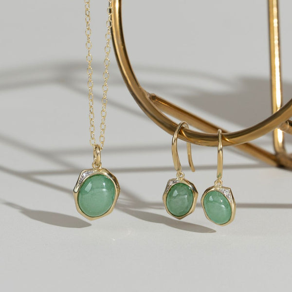 Gemondo Irregular B Gem Jade & Diamond Drop Earrings In Yellow Gold Plated Silver