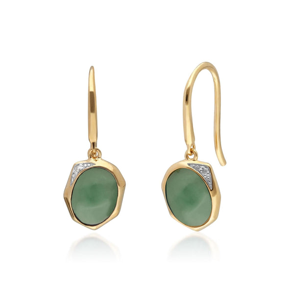 gemondo Irregular B Gem Jade & Diamond Drop Earrings In Yellow Gold Plated Silver