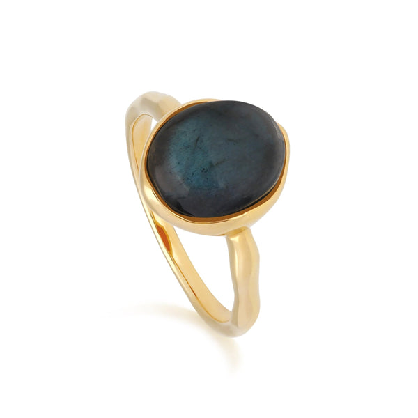 gemondo Irregular B Gem Labradorite Ring in Yellow Gold Plated Sterling Silver