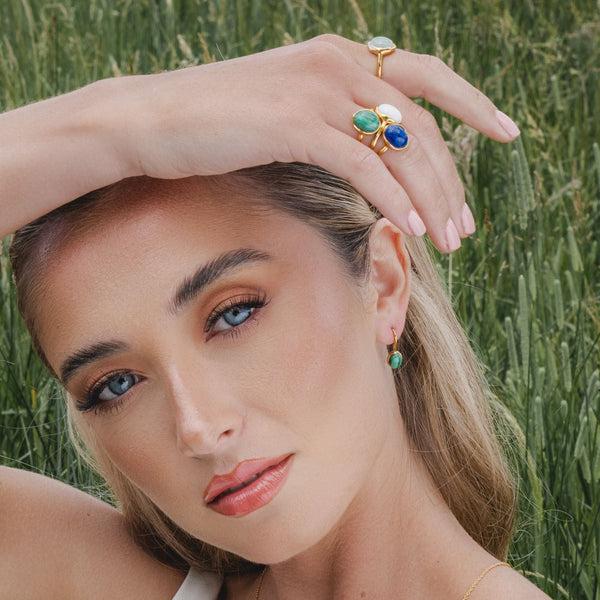 Gemondo Irregular B Gem Lapis Lazuli Drop Earrings In Yellow Gold Plated Silver