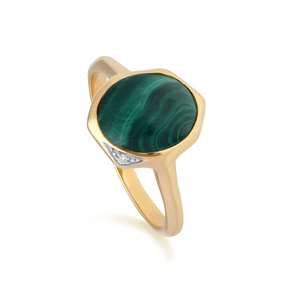 gemondo Irregular B Gem Malachite & Diamond Ring in Gold Plated Sterling Silver