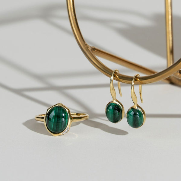 Gemondo Irregular B Gem Malachite Drop Earrings In Yellow Gold Plated Silver