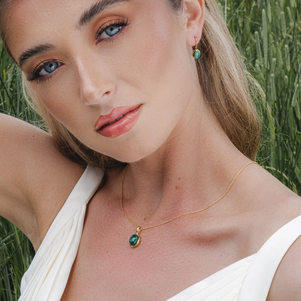 Gemondo Irregular B Gem Malachite Drop Earrings In Yellow Gold Plated Silver