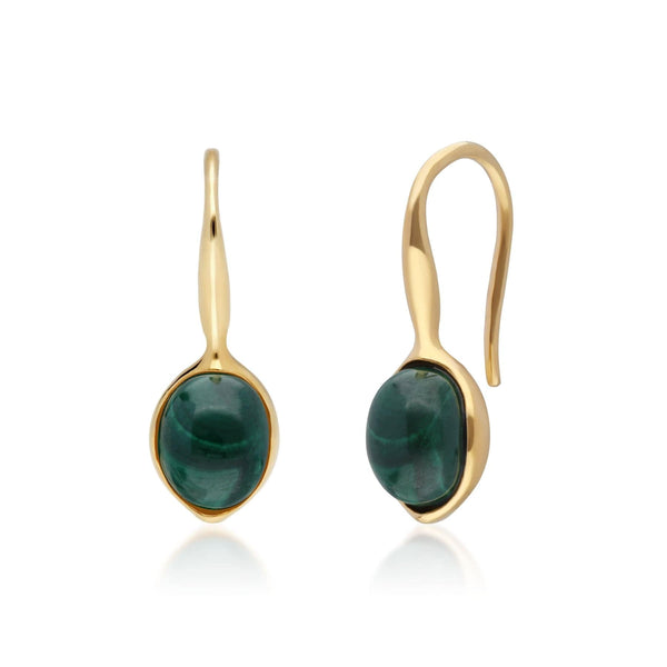 gemondo Irregular B Gem Malachite Drop Earrings in Yellow Gold Plated Silver