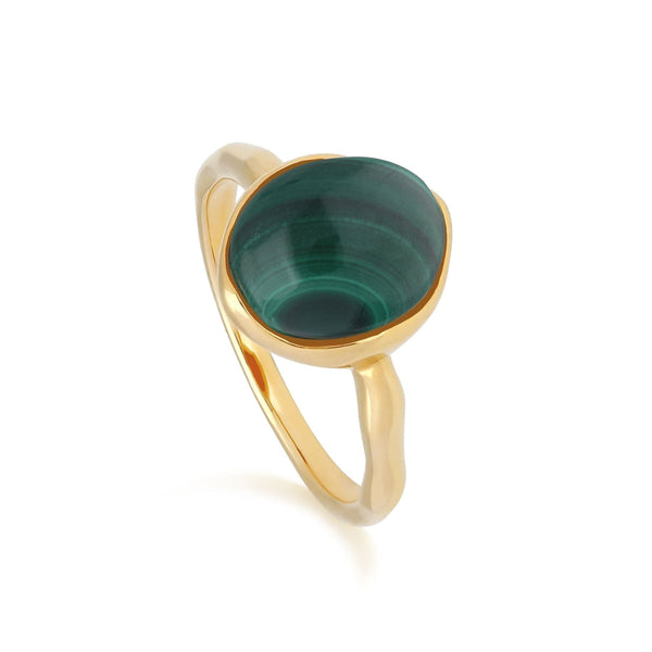 gemondo Irregular B Gem Malachite Ring in Yellow Gold Plated Silver