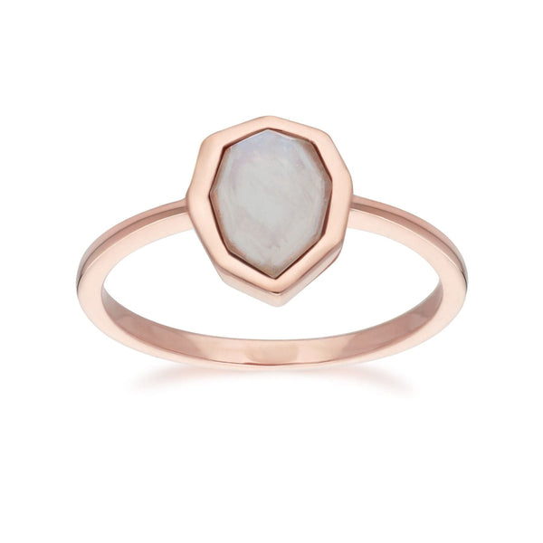 Gemondo Irregular B Gem Rainbow Moonstone Ring In Rose Gold Plated Silver