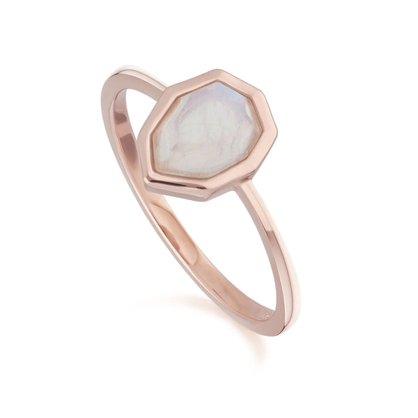 gemondo Irregular B Gem Rainbow Moonstone Ring in Rose Gold Plated Silver