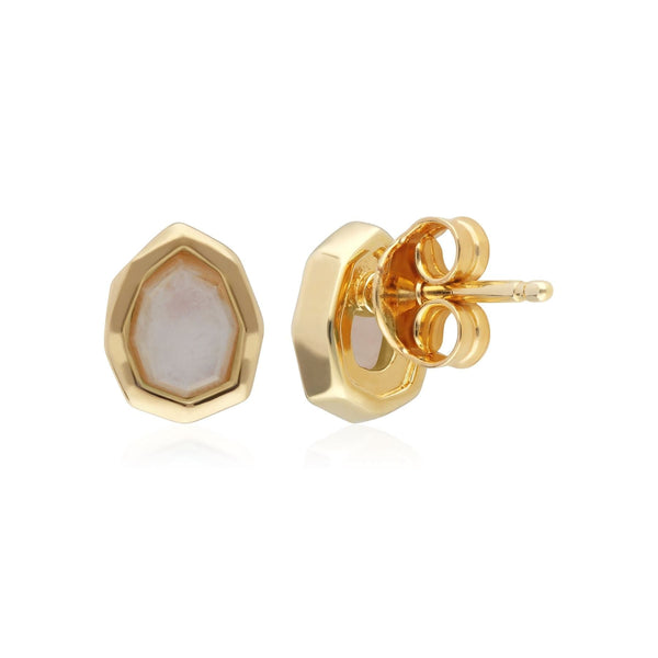 Gemondo Irregular B Gem Rainbow Moonstone Stud Earrings In Gold Plated Silver