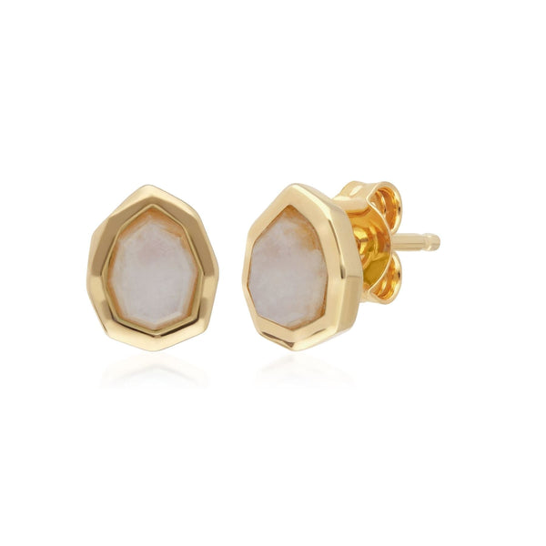 gemondo Irregular B Gem Rainbow Moonstone Stud Earrings in Gold Plated Silver