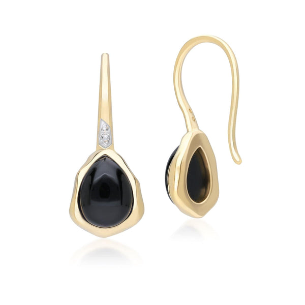 Gemondo Irregular Black Onyx & Topaz Drop Earrings In 18ct Gold Plated SterlIng Silver