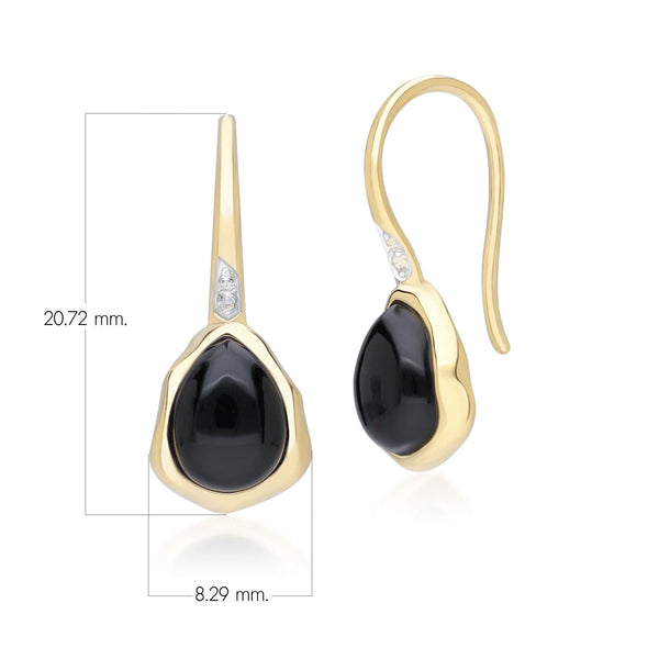Gemondo Irregular Black Onyx & Topaz Drop Earrings In 18ct Gold Plated SterlIng Silver