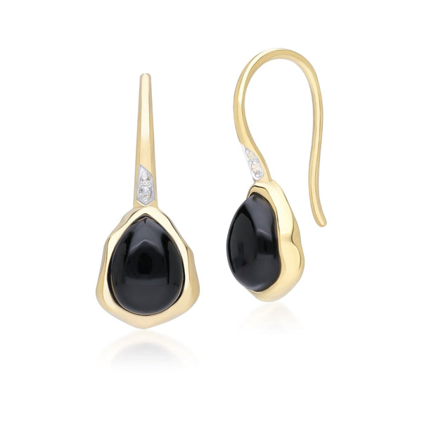 gemondo Irregular Black Onyx & Topaz Drop Earrings In 18ct Gold Plated SterlIng Silver
