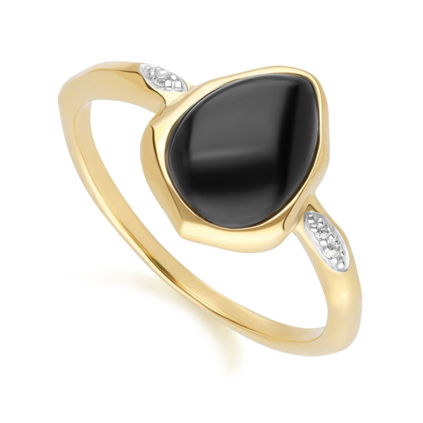 Gemondo Irregular Black Onyx & Topaz Ring In 18ct Gold Plated SterlIng Silver