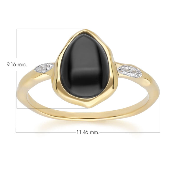 Gemondo Irregular Black Onyx & Topaz Ring In 18ct Gold Plated SterlIng Silver