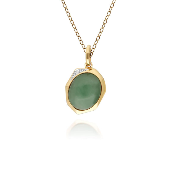gemondo Irregular Collection Dyed Green Jade & Diamond Pendant in Gold Plated Sterling Silver