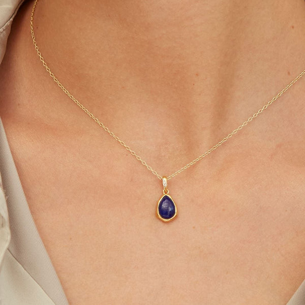 Gemondo Irregular Lapis Lazuli & Topaz Pendant In 18ct Gold Plated SterlIng Silver