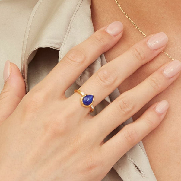 Gemondo Irregular Lapis Lazuli & Topaz Ring In 18ct Gold Plated SterlIng Silver