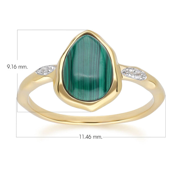 Gemondo Irregular Malachite & Topaz Ring In 18ct Gold Plated SterlIng Silver