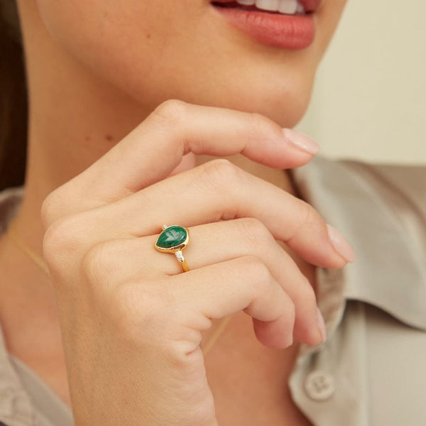 Gemondo Irregular Malachite & Topaz Ring In 18ct Gold Plated SterlIng Silver