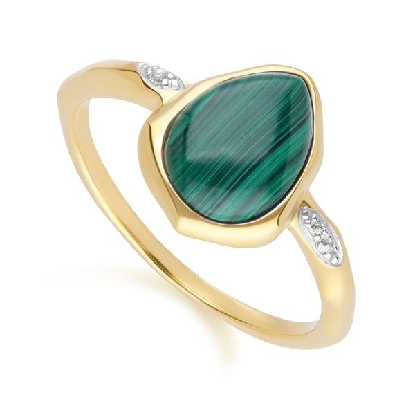 Gemondo Irregular Malachite & Topaz Ring In 18ct Gold Plated SterlIng Silver