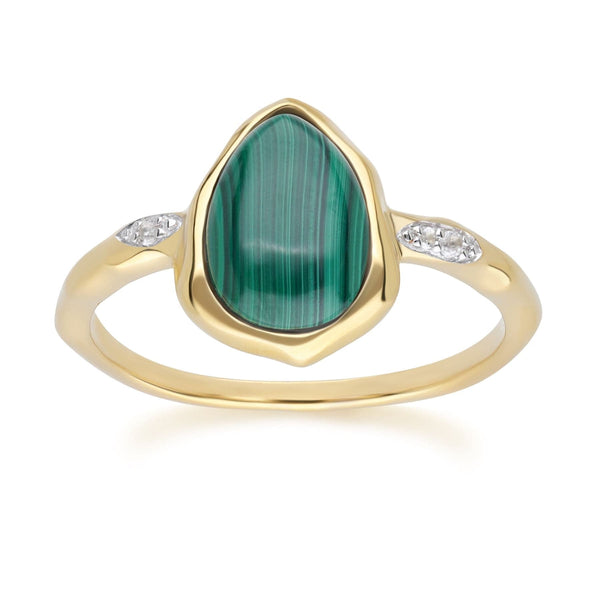 gemondo Irregular Malachite & Topaz Ring In 18ct Gold Plated SterlIng Silver