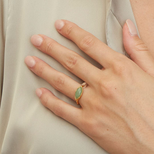 Gemondo Irregular Marquise Dyed Green Jade Ring In 18ct Gold Plated SterlIng Silver