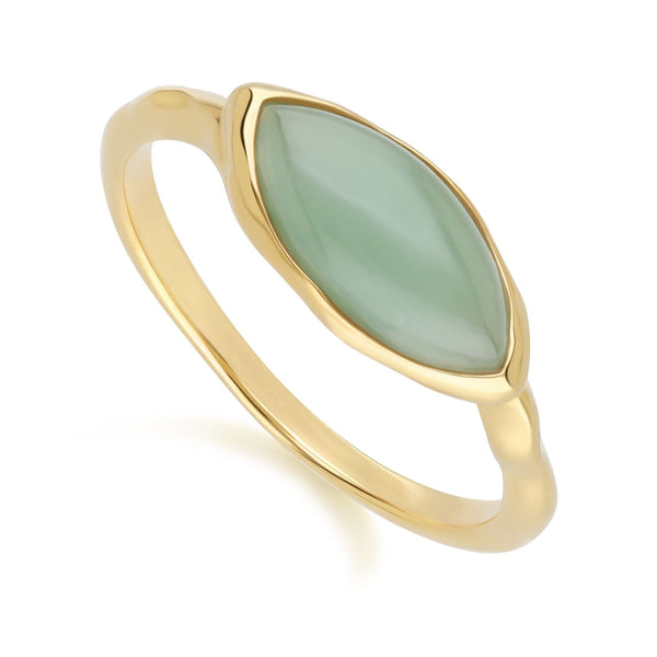 Gemondo Irregular Marquise Dyed Green Jade Ring In 18ct Gold Plated SterlIng Silver