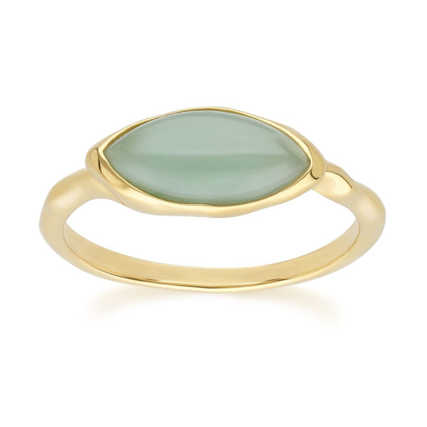 gemondo Irregular Marquise Dyed Green Jade Ring In 18ct Gold Plated SterlIng Silver