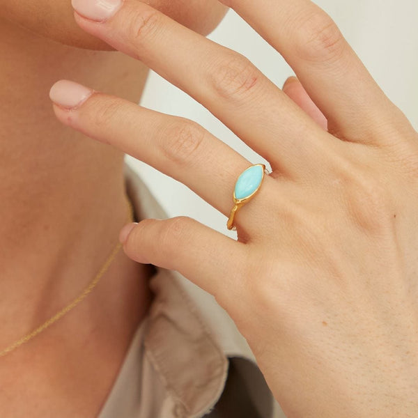 Gemondo Irregular Marquise Turquoise Ring In 18ct Gold Plated SterlIng Silver