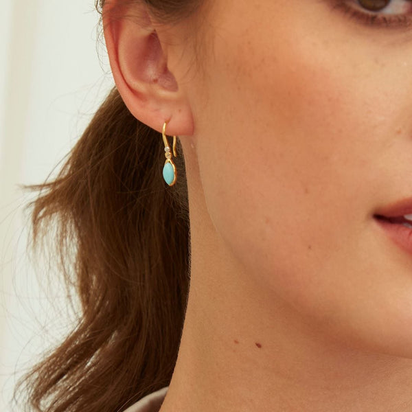 Gemondo Irregular Marquise Turquoise & Topaz Drop Earrings In 18ct Gold Plated SterlIng Silver