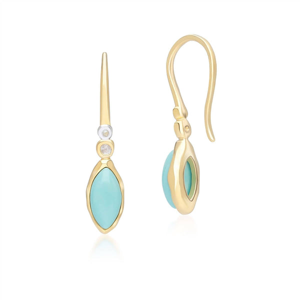 Gemondo Irregular Marquise Turquoise & Topaz Drop Earrings In 18ct Gold Plated SterlIng Silver