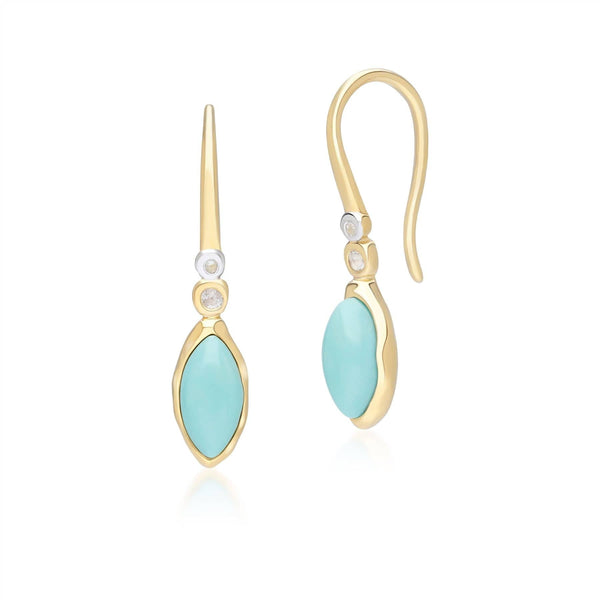 gemondo Irregular Marquise Turquoise & Topaz Drop Earrings In 18ct Gold Plated SterlIng Silver
