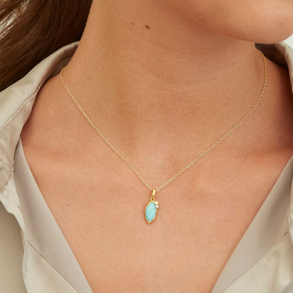 Gemondo Irregular Marquise Turquoise & Topaz Pendant In 18ct Gold Plated SterlIng Silver