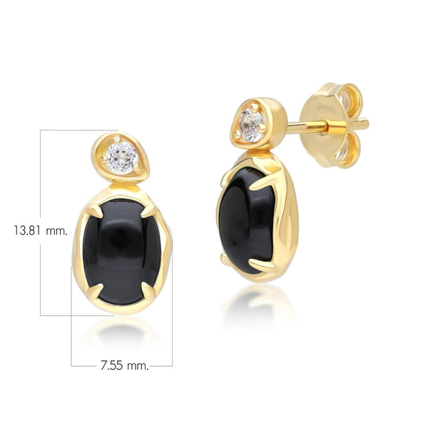 Gemondo Irregular Oval Black Onyx & Topaz Drop Earrings In 18ct Gold Plated SterlIng Silver