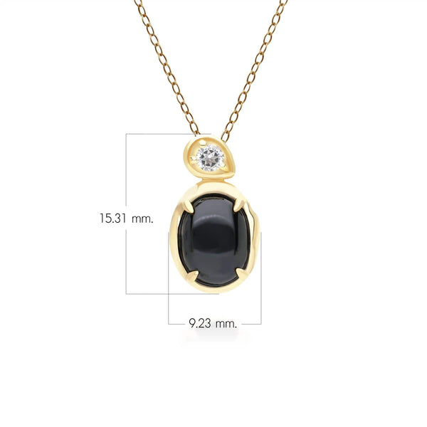 Gemondo Irregular Oval Black Onyx & Topaz Pendant In 18ct Gold Plated SterlIng Silver