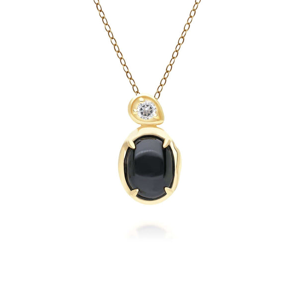 gemondo Irregular Oval Black Onyx & Topaz Pendant In 18ct Gold Plated SterlIng Silver