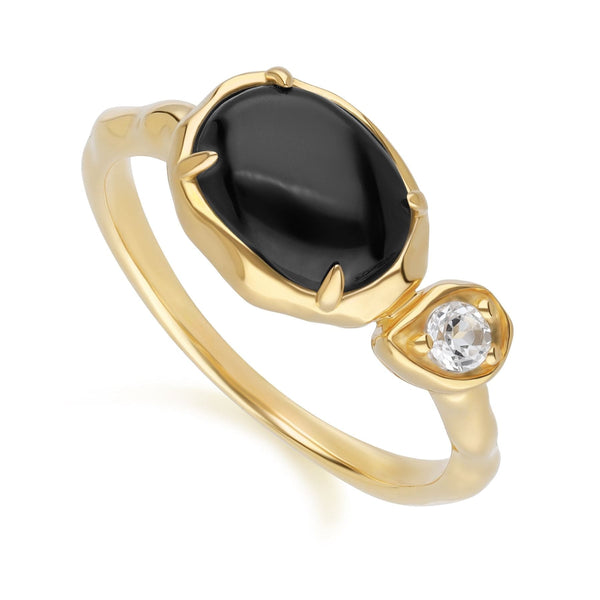 Gemondo Irregular Oval Black Onyx & White Topaz Ring In 18ct Gold Plated SterlIng Silver