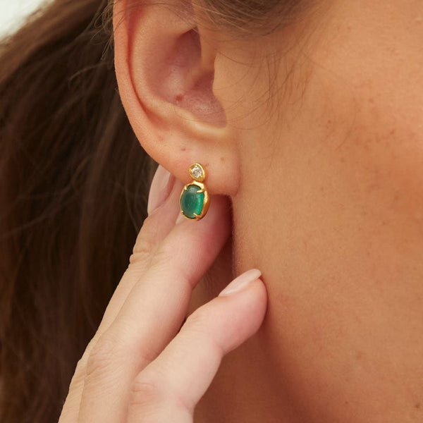 Gemondo Irregular Oval Dyed Green Chalcedony & Topaz Drop Earrings In 18ct Gold Plated SterlIng Silver