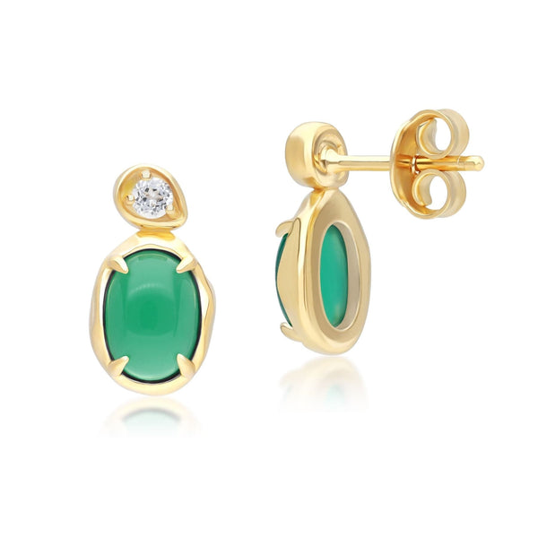 Gemondo Irregular Oval Dyed Green Chalcedony & Topaz Drop Earrings In 18ct Gold Plated SterlIng Silver