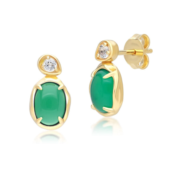 gemondo Irregular Oval Dyed Green Chalcedony & Topaz Drop Earrings In 18ct Gold Plated SterlIng Silver
