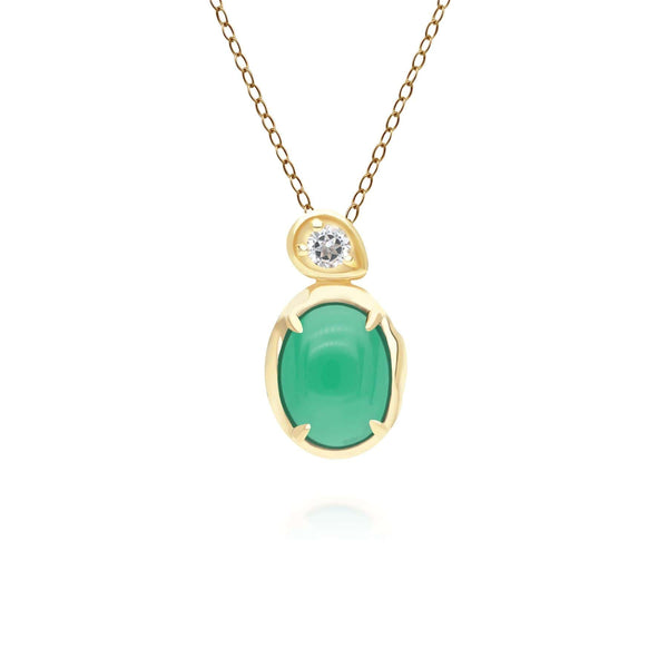 gemondo Irregular Oval Dyed Green Chalcedony & Topaz Pendant In 18ct Gold Plated SterlIng Silver