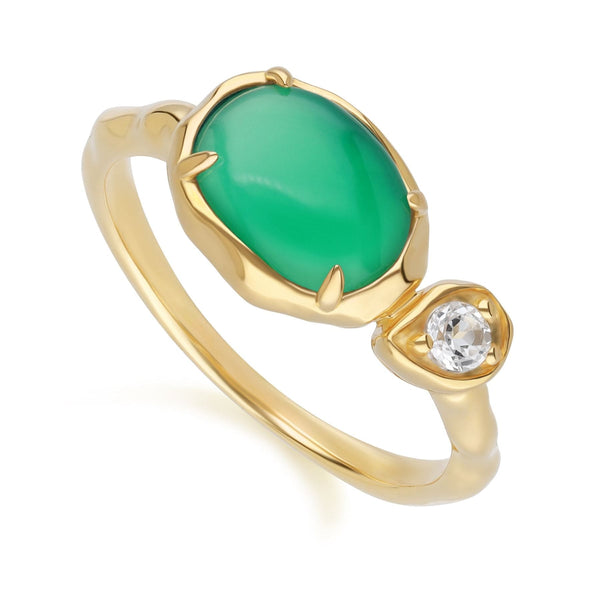 Gemondo Irregular Oval Dyed Green Chalcedony & Topaz Ring In 18ct Gold Plated SterlIng Silver
