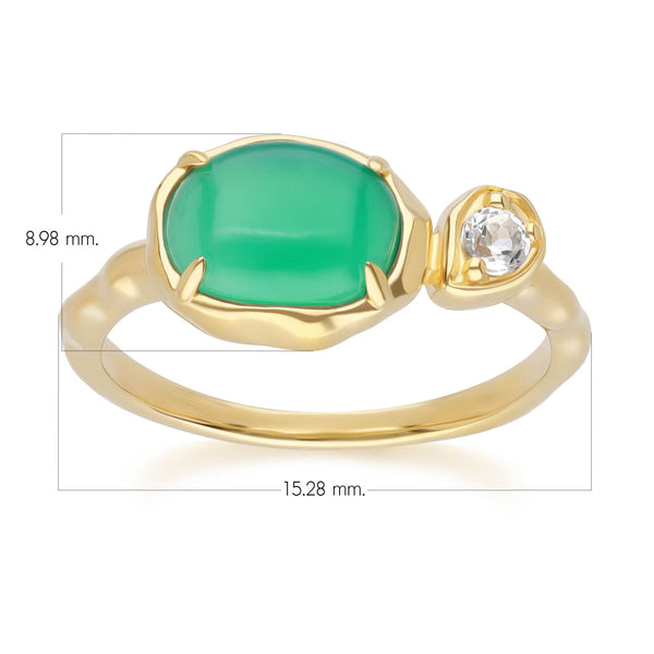 Gemondo Irregular Oval Dyed Green Chalcedony & Topaz Ring In 18ct Gold Plated SterlIng Silver