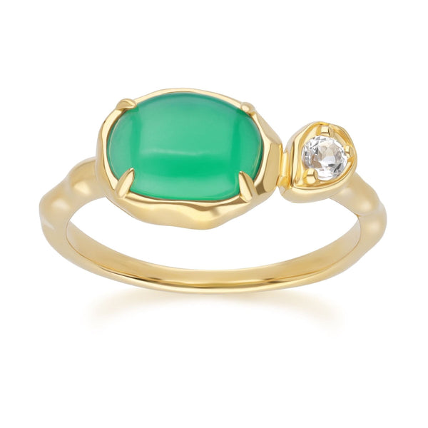 gemondo Irregular Oval Dyed Green Chalcedony & Topaz Ring In 18ct Gold Plated SterlIng Silver