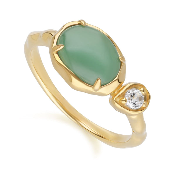 Gemondo Irregular Oval Dyed Green Jade & Topaz Ring In 18ct Gold Plated SterlIng Silver